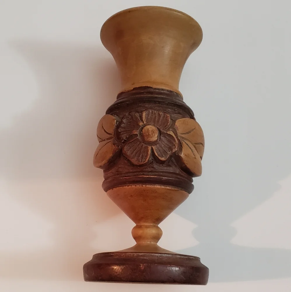 Hand Carved Wooden Vase Folk Art Boho